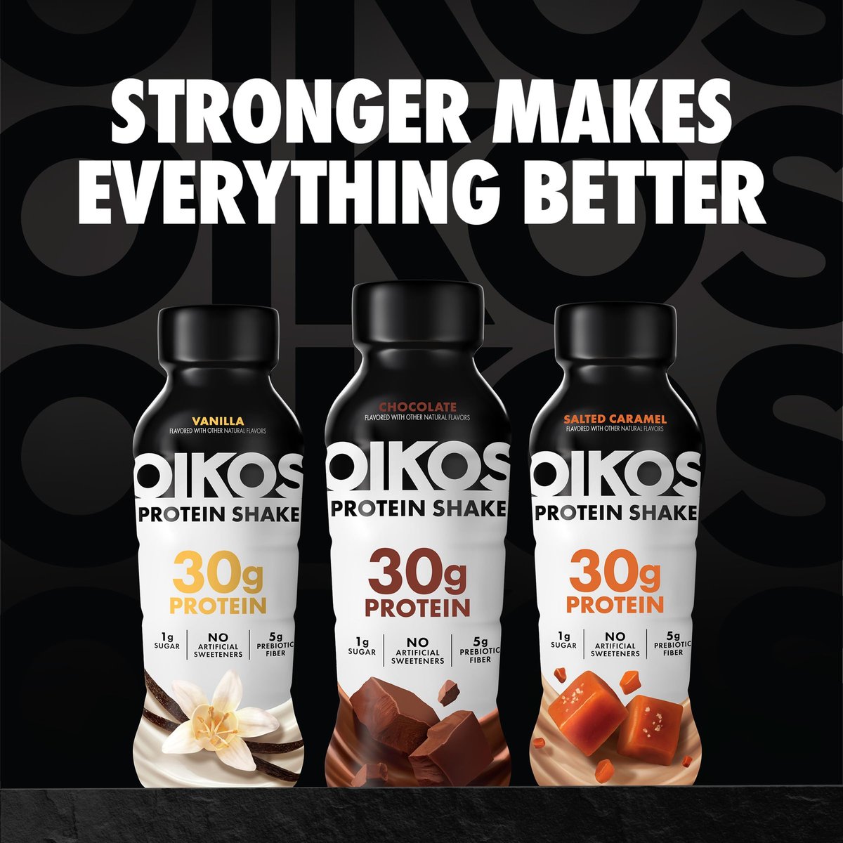 Oikos Protein Shake, Salz-Karamell, 30g Protein, 5g Präbiotische Ballaststoffe, Haltbar, Trinkfertig, 12er Pack (12 x 355ml)