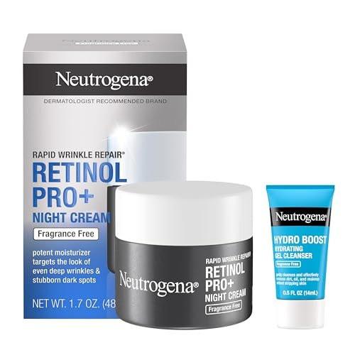 Neutrogena Rapid Wrinkle Repair Retinol Pro+ Nachtcreme Gesichtsfeuchtigkeitscreme, Anti-Aging-Gesichtscreme, 1,7 oz + Probiergröße Hydro Boost Gesichtsreiniger, 0,5 fl. oz