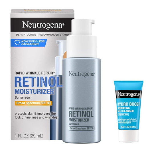Neutrogena Rapid Wrinkle Repair Retinol Gesichtsfeuchtigkeitscreme mit SPF 30, tägliche Anti-Aging-Gesichtscreme mit Retinol & Hyaluronsäure & Probiergröße Hydro Boost Gesichtsreiniger, 0,5 fl. oz.