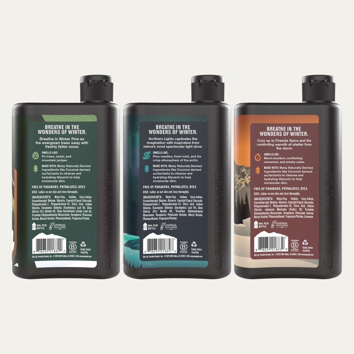 Every Man Jack Herren Duschgel Geschenkset – 3 belebende Winterdüfte – Tiefenreinigung, Feuchtigkeitspflege mit natürlich gewonnenen Inhaltsstoffen – 13,5 oz (3er-Pack)