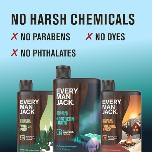 Every Man Jack Herren Duschgel Geschenkset – 3 belebende Winterdüfte – Tiefenreinigung, Feuchtigkeitspflege mit natürlich gewonnenen Inhaltsstoffen – 13,5 oz (3er-Pack)