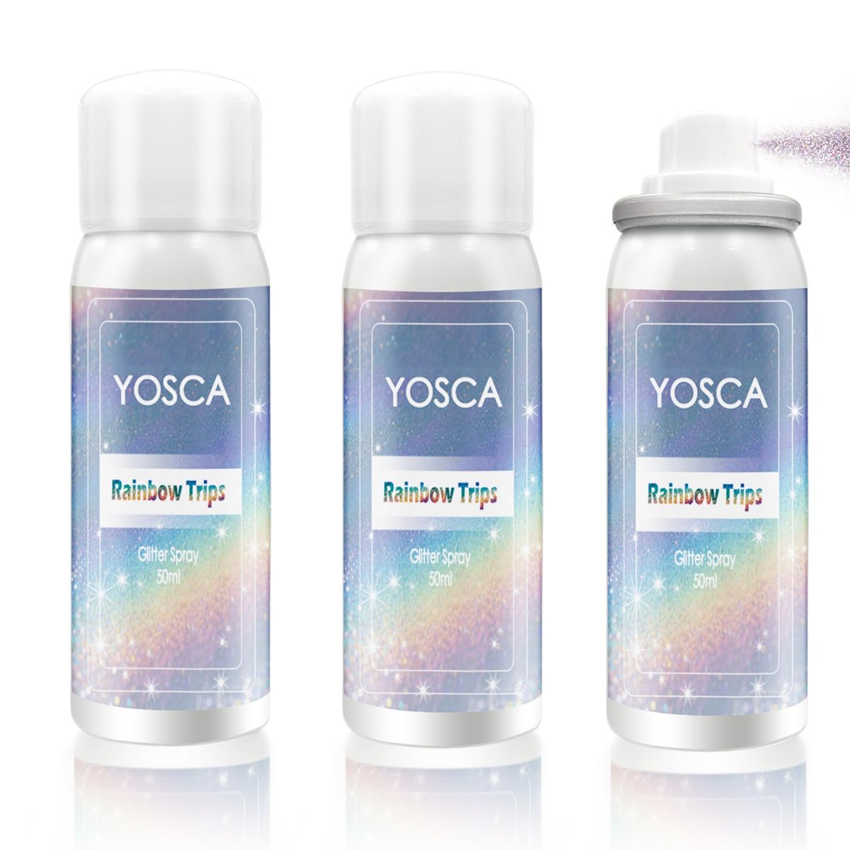 Yosca Body Glitter Spray – 3er Set Holographischer Silber-Glitzer-Spray für Körper, Haare & Kleidung – Perfekt für Festivals, Partys & Raves