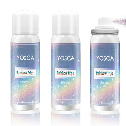 Yosca Body Glitter Spray – 3er Set Holographischer Silber-Glitzer-Spray für Körper, Haare & Kleidung – Perfekt für Festivals, Partys & Raves