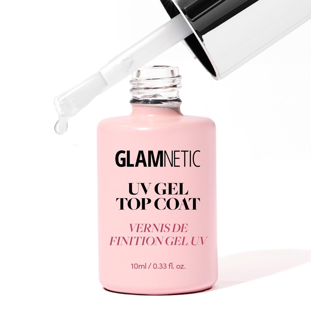 Glamnetic UV Gel Clear Top Coat – Hochglänzender Überlack, No-Wipe-Formel, für Press-Ons & Nagellack, LED-UV-härtbar, 0,33 fl. oz.