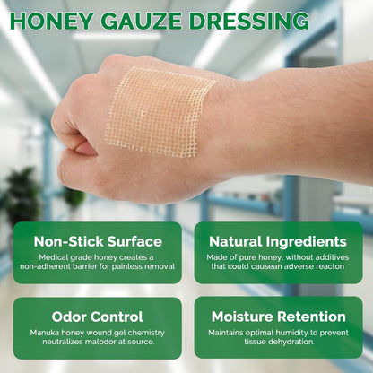 Greetmed Honig-Wundauflage 2'' x 2'' Sterile Honig-Kompresse, Medizinische Manuka-Honig-Pflaster für schnellere Wundheilung | Verbrennungen | Traumatische Wunden und Schnittverletzungen (10 einzeln verpackte Stück)