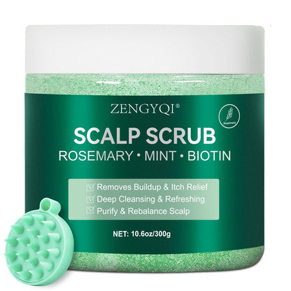 Scalp Scrub mit Rosmarin & Minze Öl und Biotin – Kopfhaut-Exfoliator mit Silikon-Massagegerät für juckende Kopfhaut, Schuppen, Haarwachstum und kräftiges Haar
