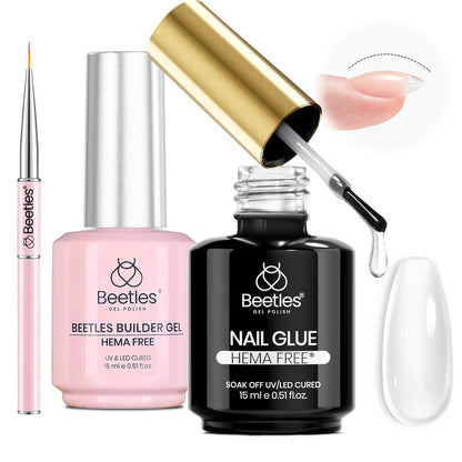 Beetles 2x 15 ml HEMA-freier Nail Glue Builder Nagelgel Set – Klarer Builder für Nagelverstärkung, Verdickung, Aufbau & Verlängerung – für Anfänger & DIY Salon Maniküre, UV-Licht erforderlich