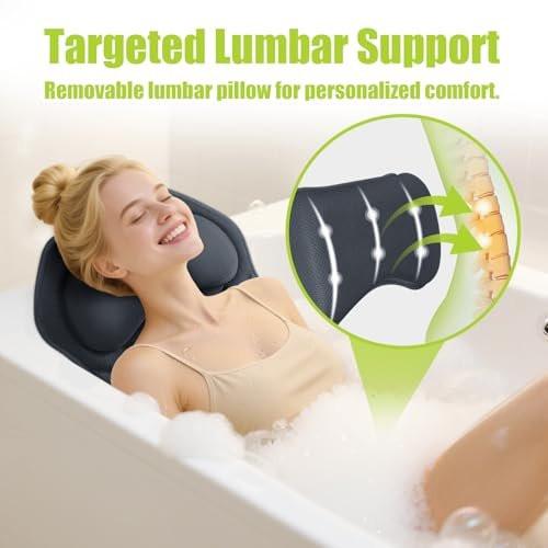 Bathland Vollbad-Badekissen für die Wanne – Extra lang & dick mit Kopf-, Rücken- und Lendenwirbelstütze, 168 rutschfeste Saugnäpfe, weiches 5D-Mesh-Spa-Kissen, passend für alle Wannen – Geschenk zum Einweichen (Grau)
