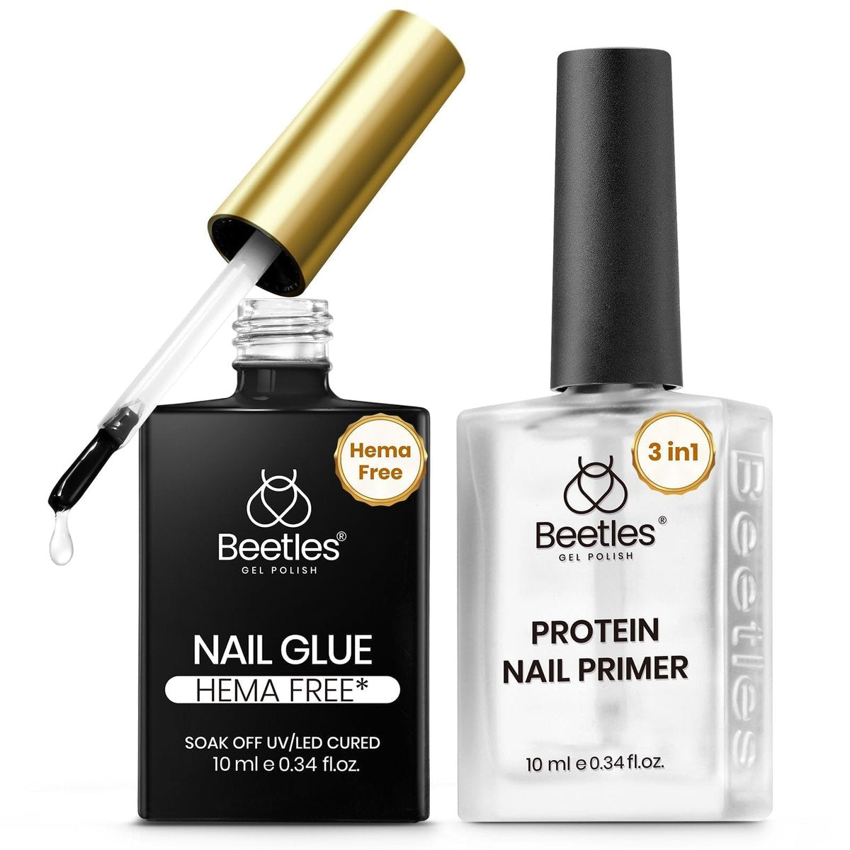 Beetles HEMA-freier Nagelkleber & Primer Set – 2x10ml TPO-freier Superstarker 9-in-1 Nagelkleber Gel und Bond Primer für Acrylnägel – Schnelltrocknend, Profi-Kit – UV-Licht erforderlich