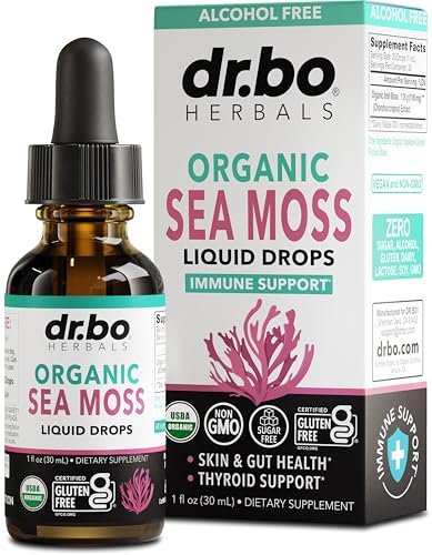 DR. BO Irish Sea Moss Liquid Drops - Bio-Organische Seamoss-Tropfen für Immun-, Haut- und Darmgesundheit - Veganes Seamoss-Öl-Gel-Tinktur, Chondrus Crispus Bio-Seamoss-Gel-Öl für Erwachsene & Kinder 30 ml