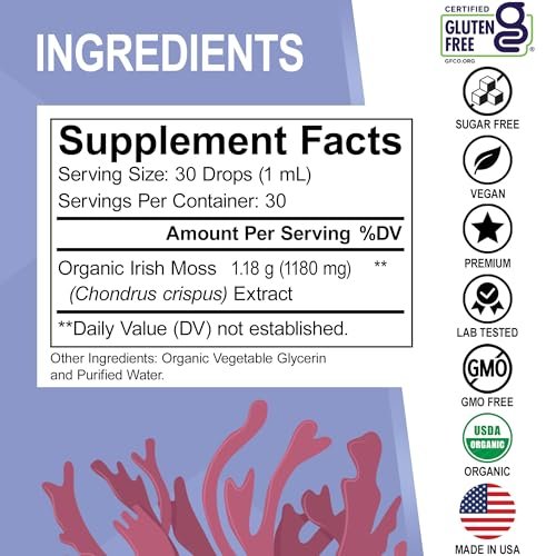 DR. BO Irish Sea Moss Liquid Drops - Bio-Organische Seamoss-Tropfen für Immun-, Haut- und Darmgesundheit - Veganes Seamoss-Öl-Gel-Tinktur, Chondrus Crispus Bio-Seamoss-Gel-Öl für Erwachsene & Kinder 30 ml