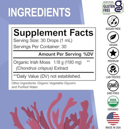 DR. BO Irish Sea Moss Liquid Drops - Bio-Organische Seamoss-Tropfen für Immun-, Haut- und Darmgesundheit - Veganes Seamoss-Öl-Gel-Tinktur, Chondrus Crispus Bio-Seamoss-Gel-Öl für Erwachsene & Kinder 30 ml