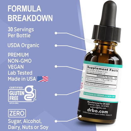 DR. BO Irish Sea Moss Liquid Drops - Bio-Organische Seamoss-Tropfen für Immun-, Haut- und Darmgesundheit - Veganes Seamoss-Öl-Gel-Tinktur, Chondrus Crispus Bio-Seamoss-Gel-Öl für Erwachsene & Kinder 30 ml