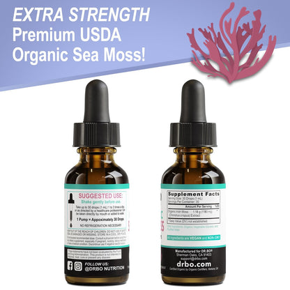 DR. BO Irish Sea Moss Liquid Drops - Bio-Organische Seamoss-Tropfen für Immun-, Haut- und Darmgesundheit - Veganes Seamoss-Öl-Gel-Tinktur, Chondrus Crispus Bio-Seamoss-Gel-Öl für Erwachsene & Kinder 30 ml