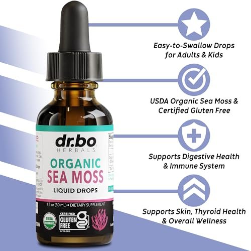 DR. BO Irish Sea Moss Liquid Drops - Bio-Organische Seamoss-Tropfen für Immun-, Haut- und Darmgesundheit - Veganes Seamoss-Öl-Gel-Tinktur, Chondrus Crispus Bio-Seamoss-Gel-Öl für Erwachsene & Kinder 30 ml