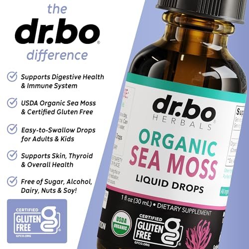 DR. BO Irish Sea Moss Liquid Drops - Bio-Organische Seamoss-Tropfen für Immun-, Haut- und Darmgesundheit - Veganes Seamoss-Öl-Gel-Tinktur, Chondrus Crispus Bio-Seamoss-Gel-Öl für Erwachsene & Kinder 30 ml