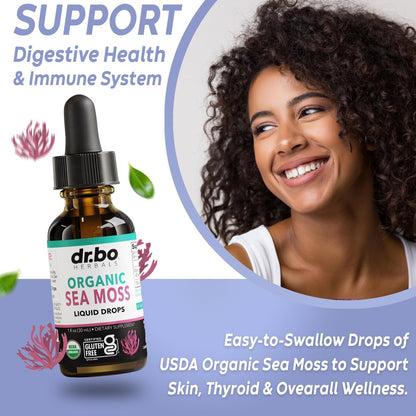 DR. BO Irish Sea Moss Liquid Drops - Bio-Organische Seamoss-Tropfen für Immun-, Haut- und Darmgesundheit - Veganes Seamoss-Öl-Gel-Tinktur, Chondrus Crispus Bio-Seamoss-Gel-Öl für Erwachsene & Kinder 30 ml