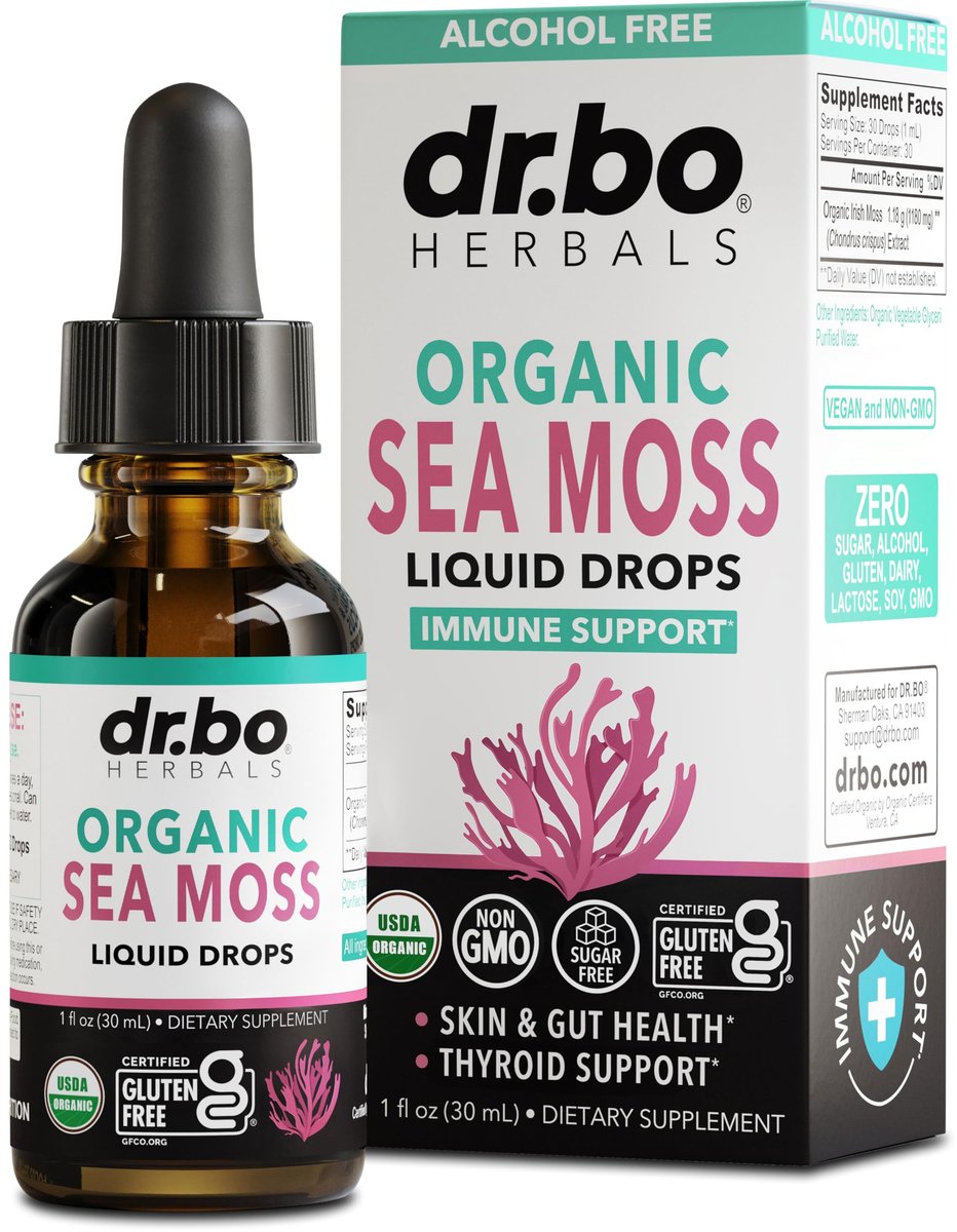 DR. BO Irish Sea Moss Liquid Drops - Bio-Organische Seamoss-Tropfen für Immun-, Haut- und Darmgesundheit - Veganes Seamoss-Öl-Gel-Tinktur, Chondrus Crispus Bio-Seamoss-Gel-Öl für Erwachsene & Kinder 30 ml
