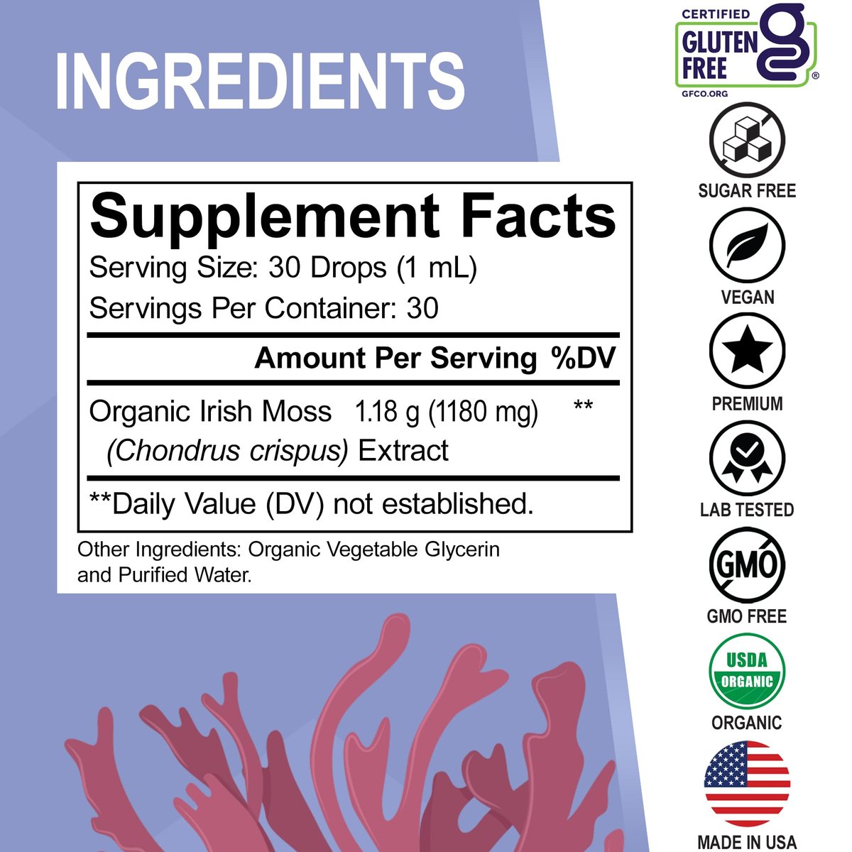 DR. BO Irish Sea Moss Liquid Drops - Bio-Organische Seamoss-Tropfen für Immun-, Haut- und Darmgesundheit - Veganes Seamoss-Öl-Gel-Tinktur, Chondrus Crispus Bio-Seamoss-Gel-Öl für Erwachsene & Kinder 30 ml