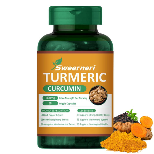 Turmeric Curcumin 1800mg mit 95% Curcuminoiden & Schwarzem Pfeffer – Hochabsorbierbare Formel für Gelenke, Entzündungen & Immunsystem – Extra Stark, Vegan, Ohne Gentechnik – 90 Kapseln