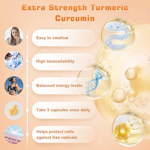 Turmeric Curcumin 1800mg mit 95% Curcuminoiden & Schwarzem Pfeffer – Hochabsorbierbare Formel für Gelenke, Entzündungen & Immunsystem – Extra Stark, Vegan, Ohne Gentechnik – 90 Kapseln