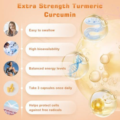 Turmeric Curcumin 1800mg mit 95% Curcuminoiden & Schwarzem Pfeffer – Hochabsorbierbare Formel für Gelenke, Entzündungen & Immunsystem – Extra Stark, Vegan, Ohne Gentechnik – 90 Kapseln