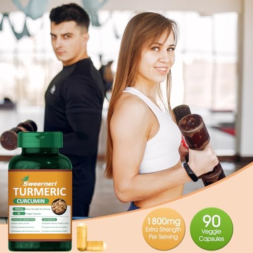 Turmeric Curcumin 1800mg mit 95% Curcuminoiden & Schwarzem Pfeffer – Hochabsorbierbare Formel für Gelenke, Entzündungen & Immunsystem – Extra Stark, Vegan, Ohne Gentechnik – 90 Kapseln