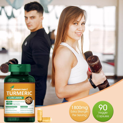 Turmeric Curcumin 1800mg mit 95% Curcuminoiden & Schwarzem Pfeffer – Hochabsorbierbare Formel für Gelenke, Entzündungen & Immunsystem – Extra Stark, Vegan, Ohne Gentechnik – 90 Kapseln