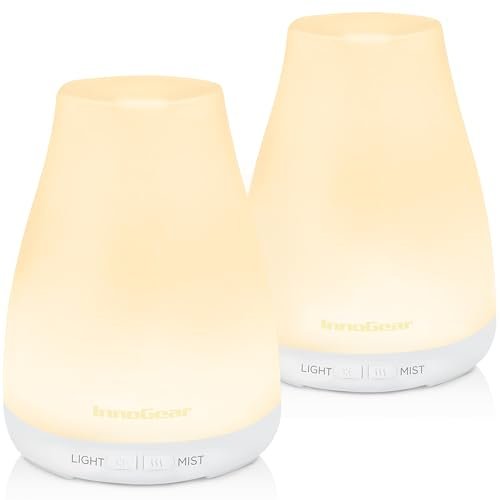 InnoGear Aroma-Diffuser 2er Set, Ultraschall-Diffuser für Aromatherapie, 7 Farben LED, 2 Nebelmodi, Auto-Abschaltung, Basic Weiß
