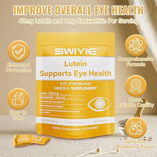 Swiyie Lutein Gummies – Augen-Vitamin- und Mineralstoffpräparat mit 20 mg Lutein & 4 mg Zeaxanthin – Gummivitamine zur Unterstützung der Augengesundheit – natürlich aromatisiert, 60 Gummis