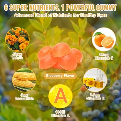 Swiyie Lutein Gummies – Augen-Vitamin- und Mineralstoffpräparat mit 20 mg Lutein & 4 mg Zeaxanthin – Gummivitamine zur Unterstützung der Augengesundheit – natürlich aromatisiert, 60 Gummis