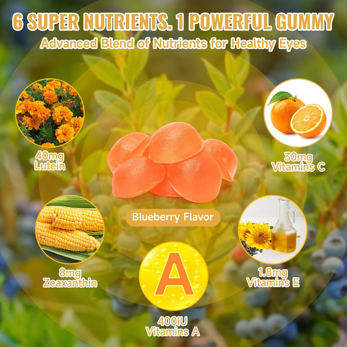 Swiyie Lutein Gummies – Augen-Vitamin- und Mineralstoffpräparat mit 20 mg Lutein & 4 mg Zeaxanthin – Gummivitamine zur Unterstützung der Augengesundheit – natürlich aromatisiert, 60 Gummis