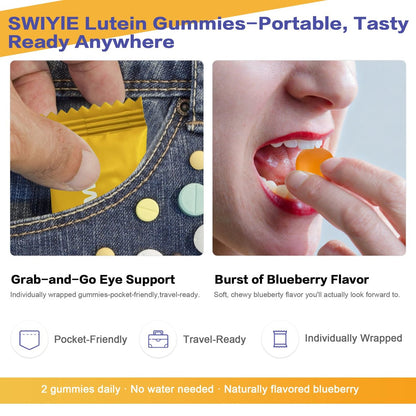 Swiyie Lutein Gummies – Augen-Vitamin- und Mineralstoffpräparat mit 20 mg Lutein & 4 mg Zeaxanthin – Gummivitamine zur Unterstützung der Augengesundheit – natürlich aromatisiert, 60 Gummis