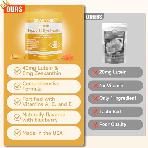 Swiyie Lutein Gummies – Augen-Vitamin- und Mineralstoffpräparat mit 20 mg Lutein & 4 mg Zeaxanthin – Gummivitamine zur Unterstützung der Augengesundheit – natürlich aromatisiert, 60 Gummis