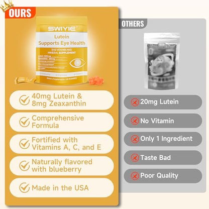 Swiyie Lutein Gummies – Augen-Vitamin- und Mineralstoffpräparat mit 20 mg Lutein & 4 mg Zeaxanthin – Gummivitamine zur Unterstützung der Augengesundheit – natürlich aromatisiert, 60 Gummis