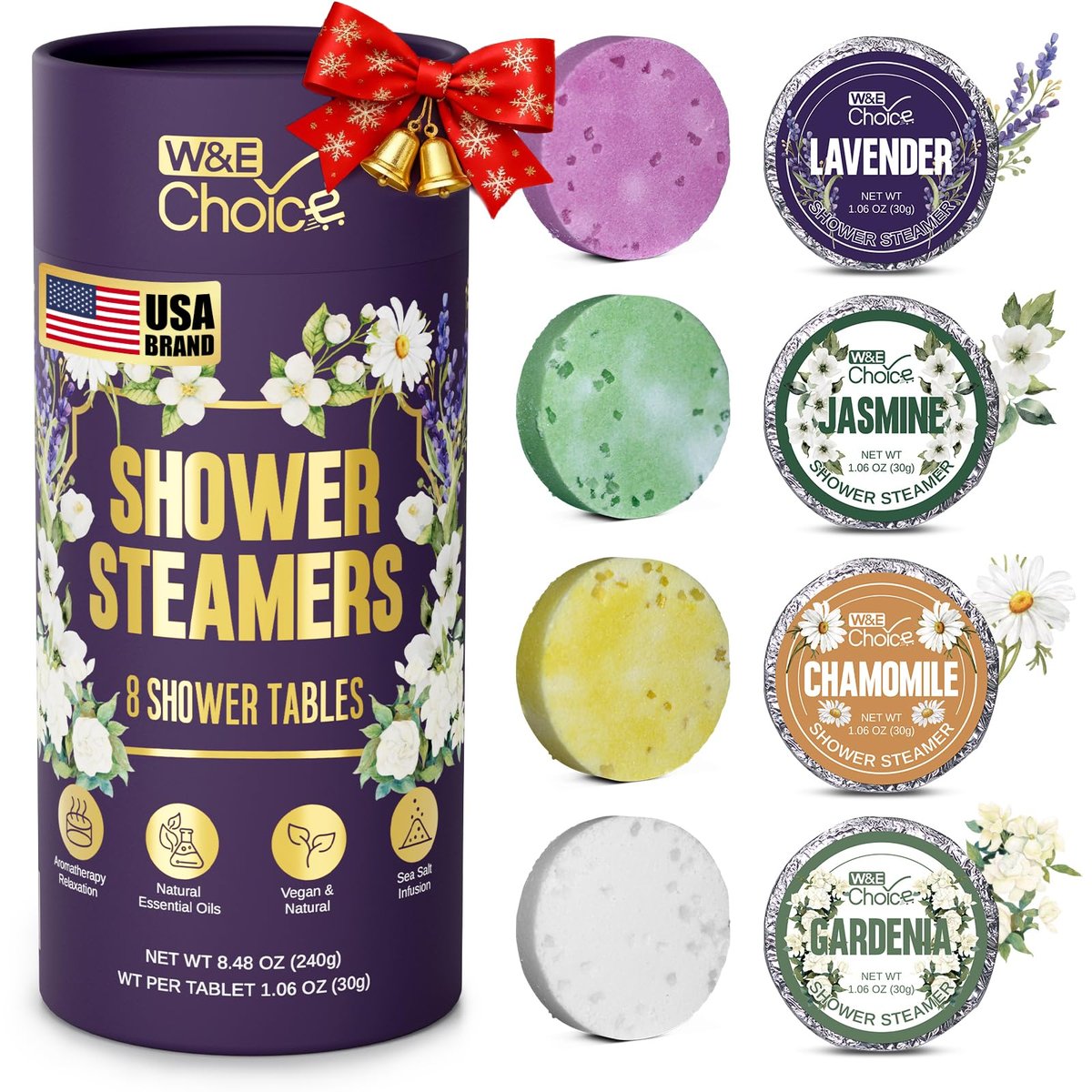 W&E Choice Shower Steamers Aromatherapie 8 Stück, Weihnachtsgeschenke für Frauen, Duschbomben mit natürlichen ätherischen Ölen für tägliche Entspannung & Stressabbau, Geburtstagsgeschenke für Ehefrau, Mama