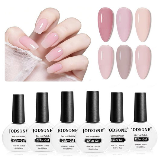 JODSONE Rubber Base Builder Gel für Nägel, 6 Farben 10 ml Rubber Base Gel Set, Base Color & Builder in einem, zur Nagelverdickung, Stärkung, Nude, Lila, Pink, Braun