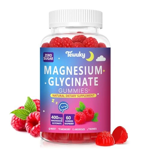 Magnesium Glycinat Gummies 400mg – Zuckerfreie vegane Gummibärchen für Erwachsene & Kinder mit Vitamin D3, B6, C, CoQ10, Kollagen, Zink – Schlaf, Muskeln, Knochen & Gedächtnisunterstützung – 60 Himbeer-Kaubonbons