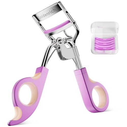 Goldenerich Wimpernzange mit 6 Ersatzpads – Schmerzfreie perfekte Locken für jede Wimper – Silber Lila Pink