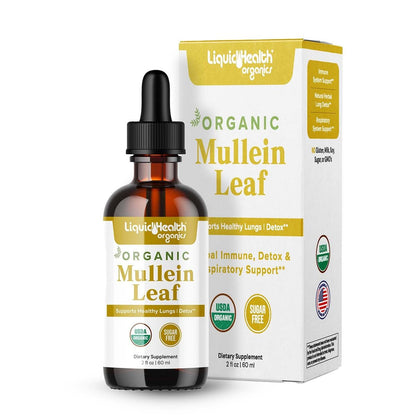 LIQUIDHEALTH USDA Bio-Mulleinblattextrakt-Tropfen für die Lunge - Kräuter-Reinigungstropfen für Raucher, Immununterstützung, Atemwegsgesundheit - 1000 mg, 60-Tage-Vorrat, zuckerfrei, hergestellt in den USA (60 ml)
