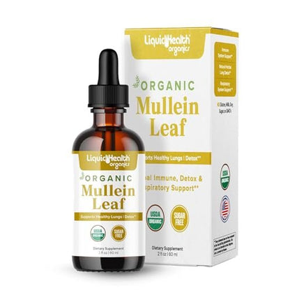 LIQUIDHEALTH USDA Bio-Mulleinblattextrakt-Tropfen für die Lunge - Kräuter-Reinigungstropfen für Raucher, Immununterstützung, Atemwegsgesundheit - 1000 mg, 60-Tage-Vorrat, zuckerfrei, hergestellt in den USA (60 ml)