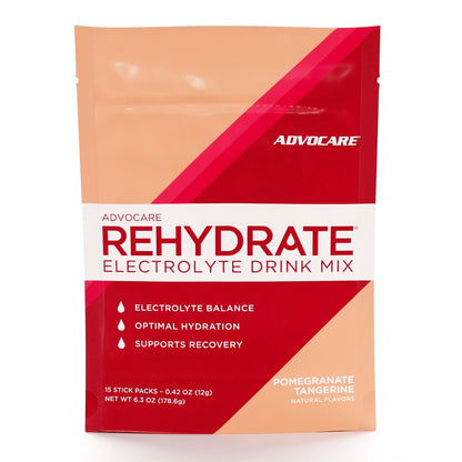 AdvoCare Rehydrate Elektrolyt-Drink-Mix – mit Magnesium, Natrium, Kalium & Calcium – Antioxidantien & Aminosäuren – Hydration & Regeneration – Granatapfel-Mandarine, 15 Sticks (6,3 oz)