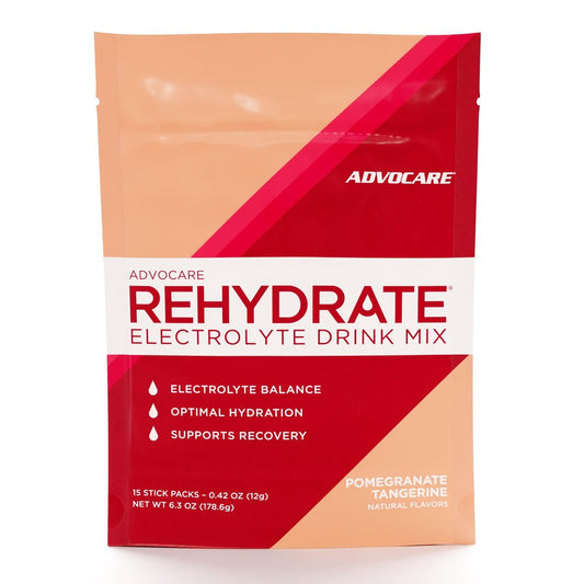 AdvoCare Rehydrate Elektrolyt-Drink-Mix – mit Magnesium, Natrium, Kalium & Calcium – Antioxidantien & Aminosäuren – Hydration & Regeneration – Granatapfel-Mandarine, 15 Sticks (6,3 oz)