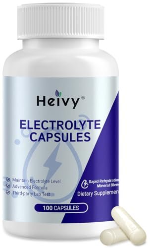 Heivy Elektrolyt-Kapseln, Hochdosierte Salz-Tabletten (500 mg Natrium & 100 mg Kalium), Salzpillen für POTS, Laufen, Keto, Elektrolyte für Hydrationsergänzung - 100 Stück (Größe 0) - Hergestellt in USA