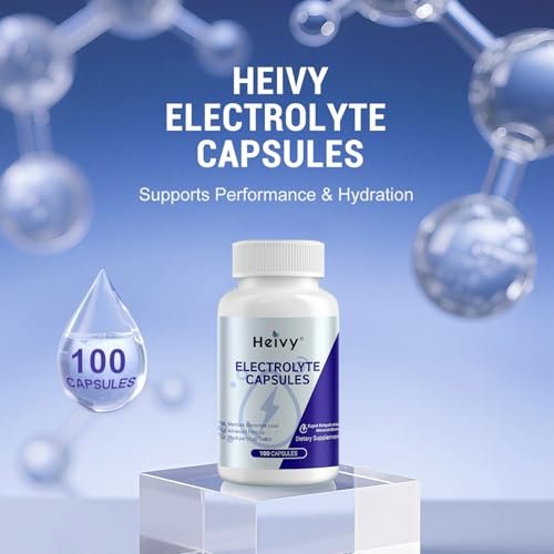 Heivy Elektrolyt-Kapseln, Hochdosierte Salz-Tabletten (500 mg Natrium & 100 mg Kalium), Salzpillen für POTS, Laufen, Keto, Elektrolyte für Hydrationsergänzung - 100 Stück (Größe 0) - Hergestellt in USA