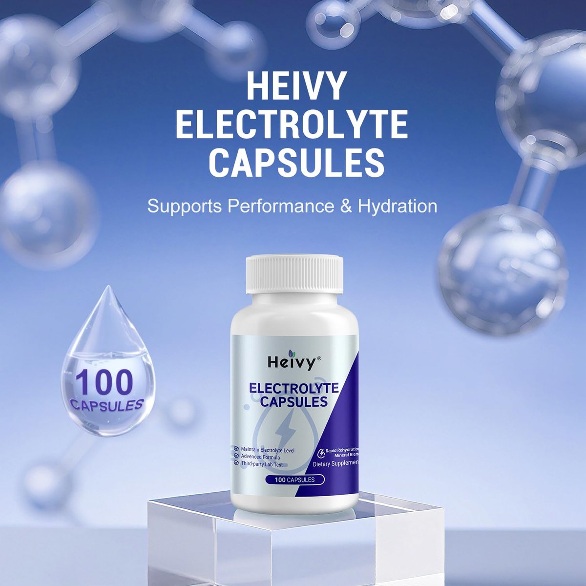 Heivy Elektrolyt-Kapseln, Hochdosierte Salz-Tabletten (500 mg Natrium & 100 mg Kalium), Salzpillen für POTS, Laufen, Keto, Elektrolyte für Hydrationsergänzung - 100 Stück (Größe 0) - Hergestellt in USA