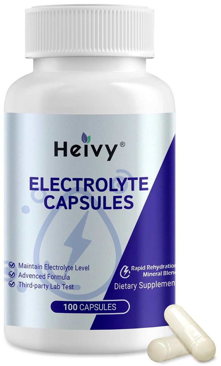 Heivy Elektrolyt-Kapseln, Hochdosierte Salz-Tabletten (500 mg Natrium & 100 mg Kalium), Salzpillen für POTS, Laufen, Keto, Elektrolyte für Hydrationsergänzung - 100 Stück (Größe 0) - Hergestellt in USA