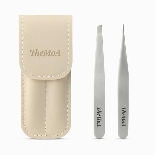 THEMOA Präzisions-Pinzettenset – Edelstahl Pinzette mit spitzer und schräger Spitze für Augenbrauen, Gesichtshaare, eingewachsene Haare, professionelles Beauty-Werkzeug mit Etui