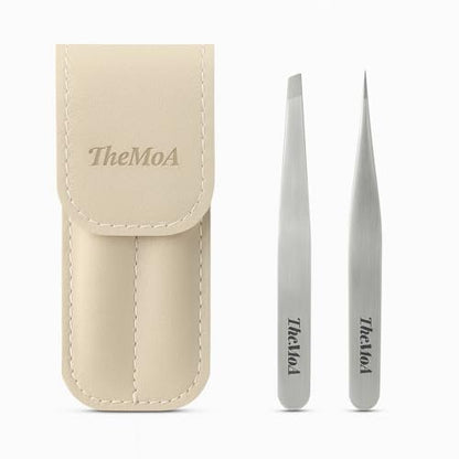 THEMOA Präzisions-Pinzettenset – Edelstahl Pinzette mit spitzer und schräger Spitze für Augenbrauen, Gesichtshaare, eingewachsene Haare, professionelles Beauty-Werkzeug mit Etui