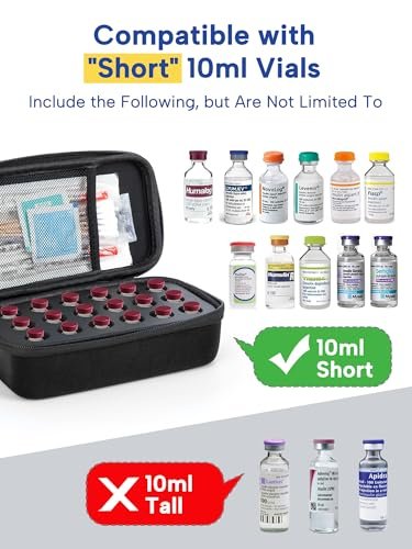 YOUSHARES Insulin-Vials Kühlschrank-Aufbewahrungsbox - 10ml Peptid-Vial Schutzhalter für den Kühlschrank, 18-Fächer Diabetiker Insulin-Fläschchen Organizer Tasche kompatibel mit U-100 Vials